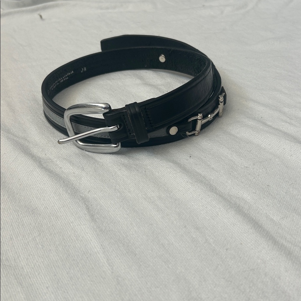 Tory Black Leather Horse bit Women's Belt with Silver Buckle size 28
